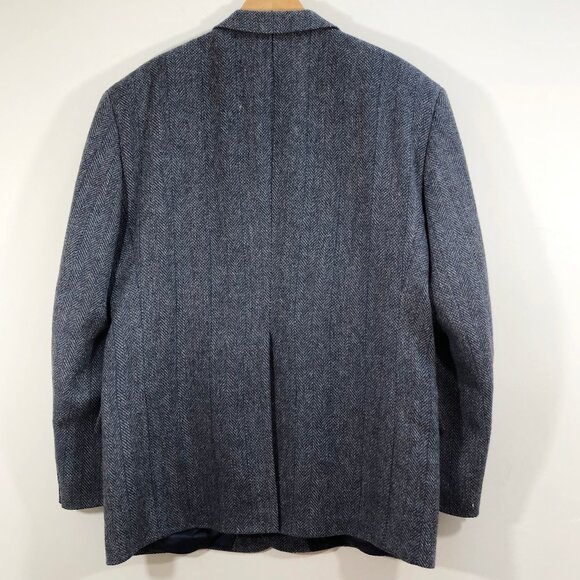 Vintage ENGLISH MANOR Gray Herringbone Tweed Sportcoat with Leather Buttons 46R - Picture 9 of 16